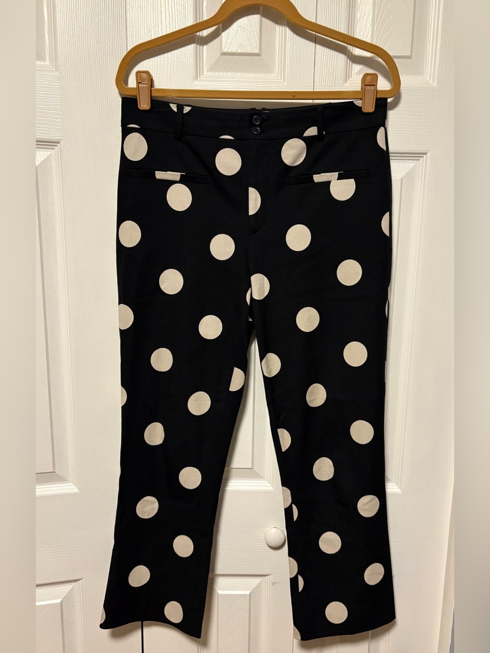 Anthropologie Black Polka Bootcut Pants - Cream Dot Design